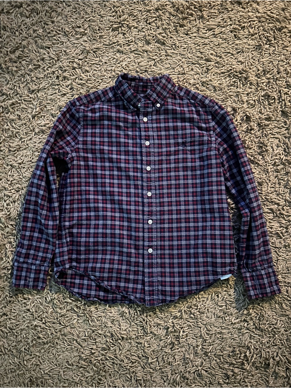 Boy’s Ralph Lauren Burgundy & Navy Plaid Button-Down Shirt